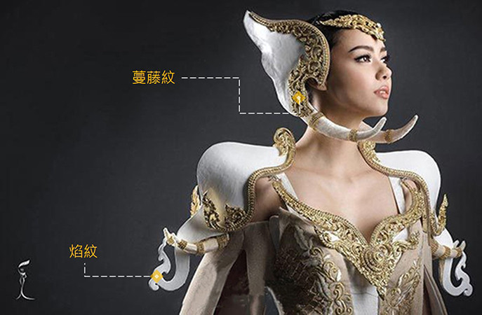 泰國傳統紋樣萊泰「火焰及枝蔓紋」，泰國「白象」小姐比賽服裝