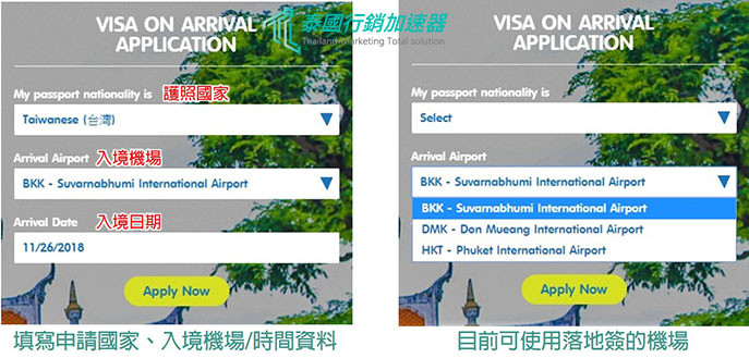 E-VOA首頁填寫申請國家、入境相關資料