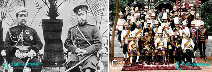 拉瑪五世與俄沙皇尼古拉二世&泰國拉瑪五世偕子六世(前排左一)合照