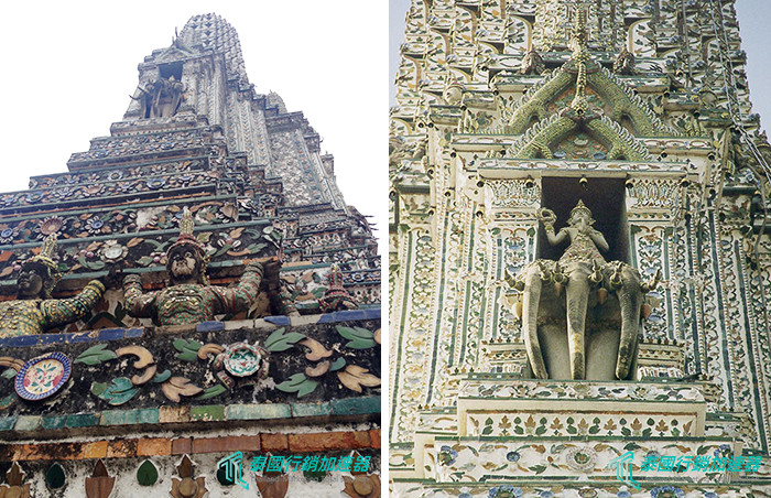 左-主塔第四層的神祇雕塑、右-主塔第四層的因陀羅雕像